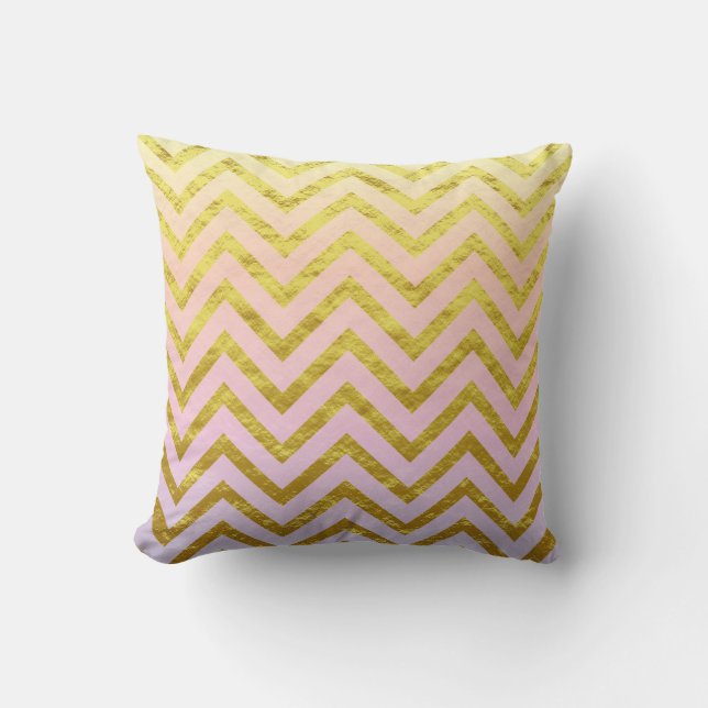 Chevron Gold Foil Pink White Ombre Girly Chic Cool Cushion (Front)