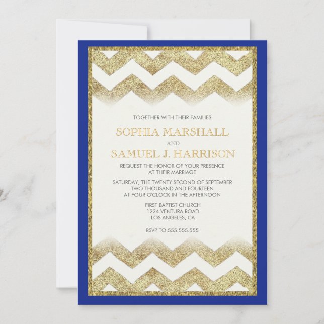 Chevron Gold Glitter Wedding Invitation (Front)