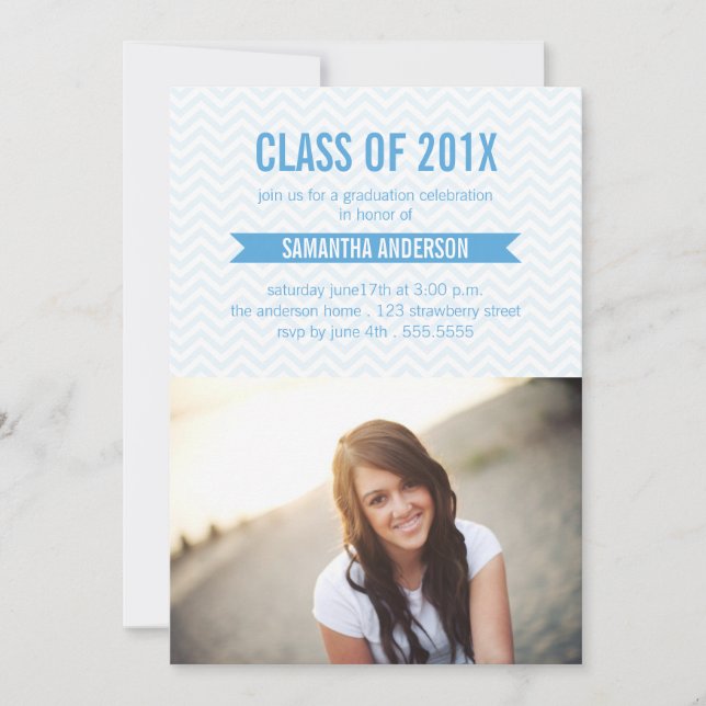Chevron Graduation Invitation Announcement Blue (Front)