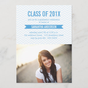 Chevron Graduation Invitation Announcement Blue