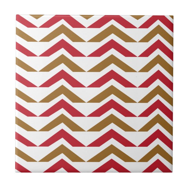 Chevron Green Red Chevron Geometric Pattern  Ceramic Tile (Front)