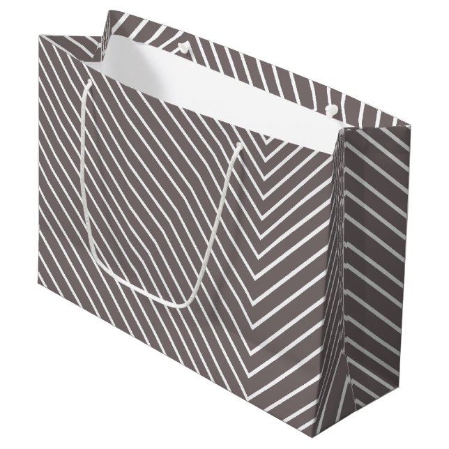 Chevron grey and white large gift bag (Front Angled)