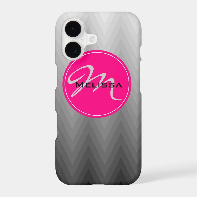 Chevron Grey ombre pattern Pink Monogram Name (Back)