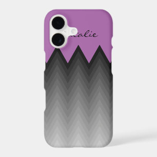 Chevron grey ombre pattern Purple Monogram Name