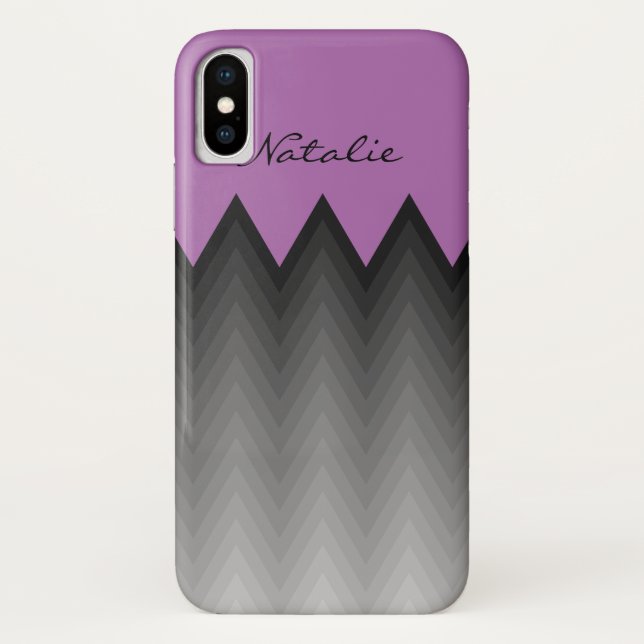 Chevron grey ombre pattern Purple Monogram Name Case-Mate iPhone Case (Back)