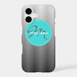 Chevron grey ombre pattern Turquoise Monogram Name