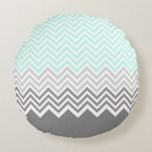 chevron grey teal round cushion