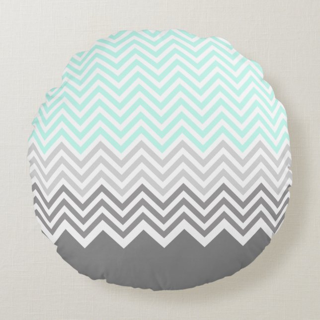 chevron grey teal round cushion (Front)