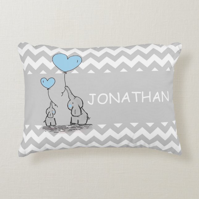 Chevron Grey White BLUE BOY Elephant Heart Decorative Cushion (Front)