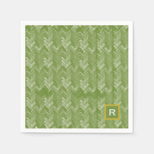 Chevron Herringbone Pattern Forest Green Initial Napkin