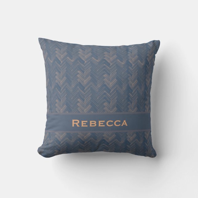 Chevron Herringbone Pattern Retro Blue Monogram Cushion (Front)