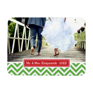 Chevron Holiday Monogram Photo Magnet