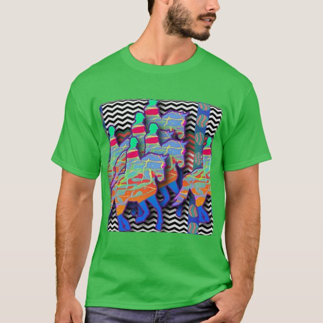 Chevron Horses And Riders Green  T-Shirt (Front)
