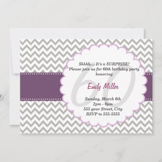 Chevron Invitation Adult Birthday Party Purple (Front)