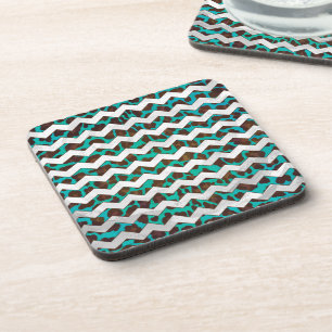 Chevron Leopard Brown and Teal Print Coaster