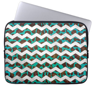 Chevron Leopard Brown and Teal Print Laptop Sleeve