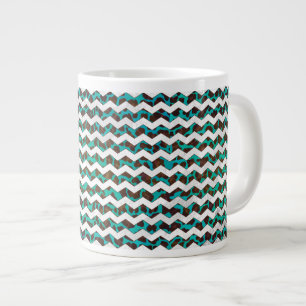Chevron Leopard Brown and Teal Print Large Coffee Mug