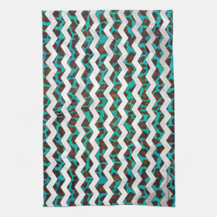 Chevron Leopard Brown and Teal Print Tea Towel