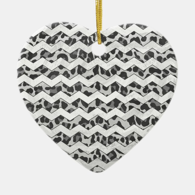 Chevron Leopard Grey and Light Grey Print Ceramic Ornament (Front)