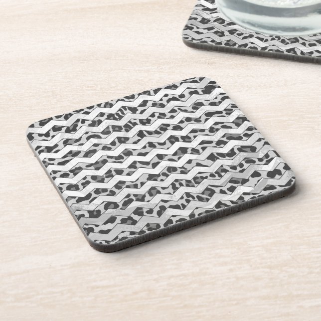 Chevron Leopard Grey and Light Grey Print Coaster (Left Side)