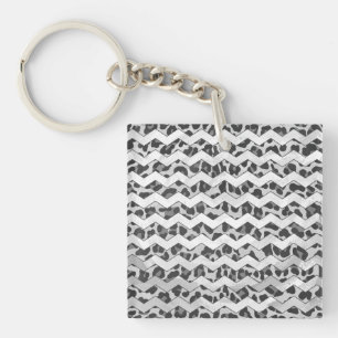 Chevron Leopard Grey and Light Grey Print Key Ring