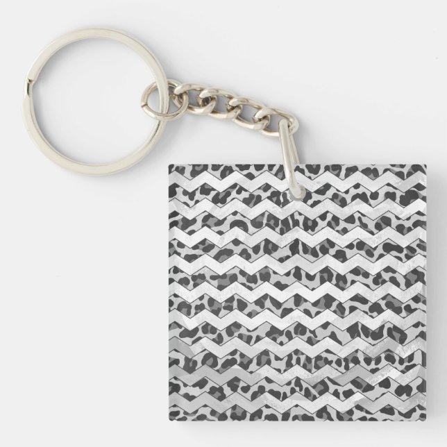 Chevron Leopard Grey and Light Grey Print Key Ring (Front)