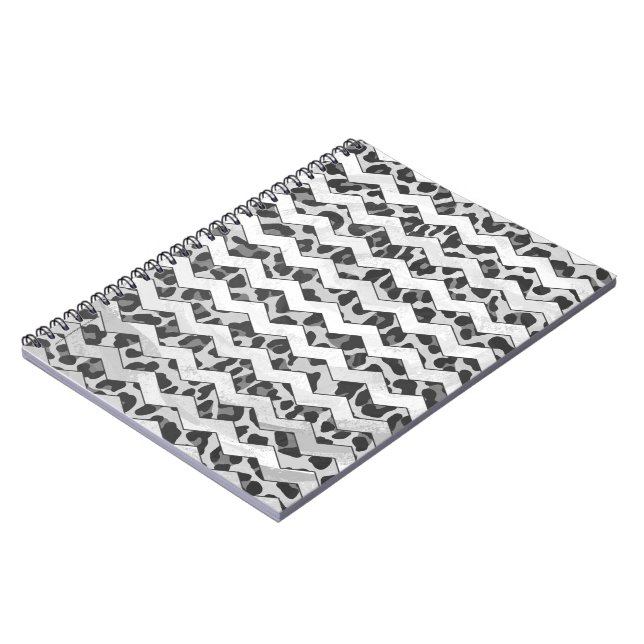Chevron Leopard Grey and Light Grey Print Notebook (Left Side)
