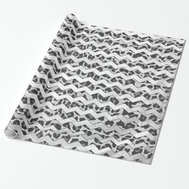 Chevron Leopard Grey and Light Grey Print Wrapping Paper (Unrolled)