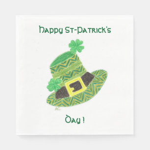 Chevron leprechaun's hat luncheon white St Paddy Napkin