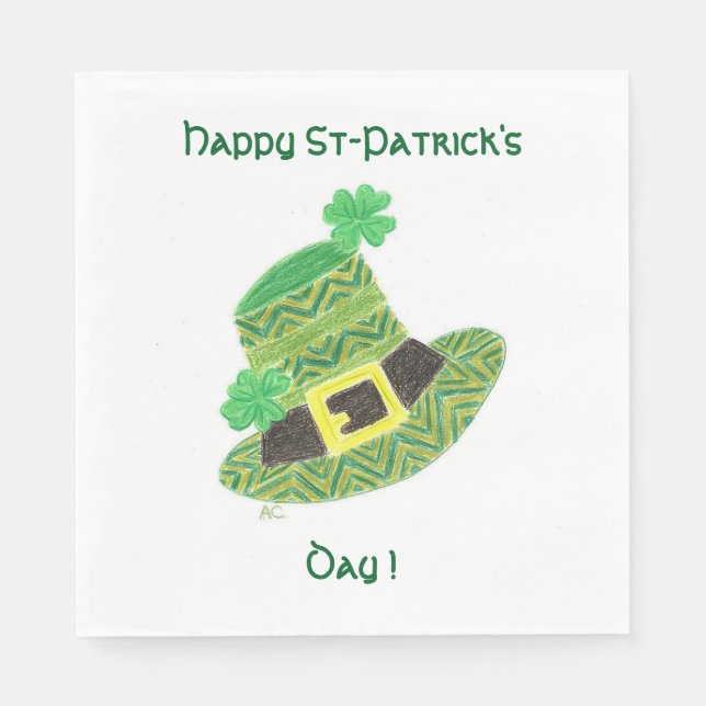 Chevron leprechaun's hat luncheon white St Paddy Napkin (Front)
