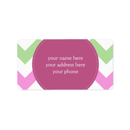 Chevron Light Pink Green Monogram Circle Stitches Address Label