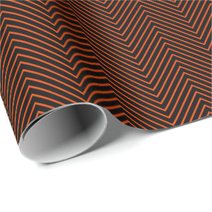 Chevron Line Bright Orange on Black Wrapping Paper