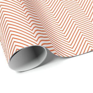 Chevron Line Bright Orange on White Wrapping Paper