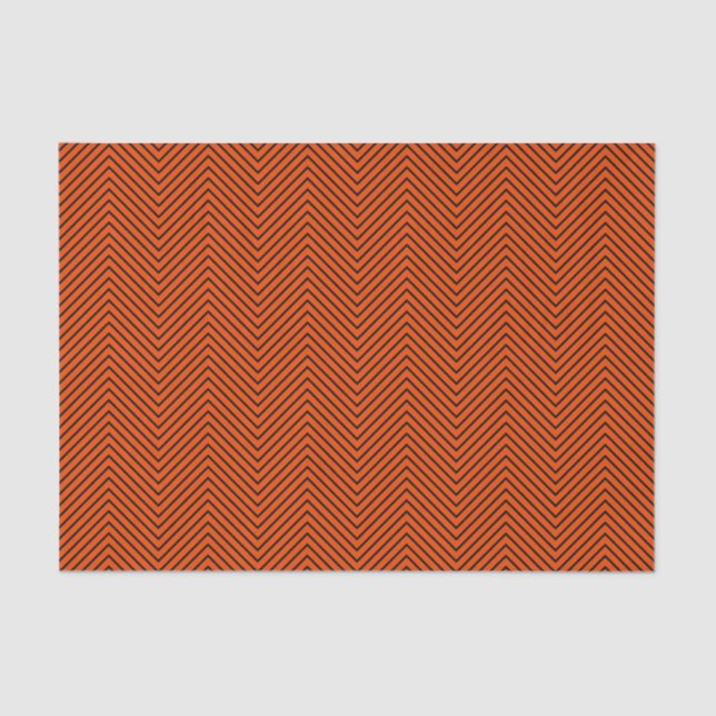 Chevron Line Tissue Paper - Black on Bright Orange (Front)