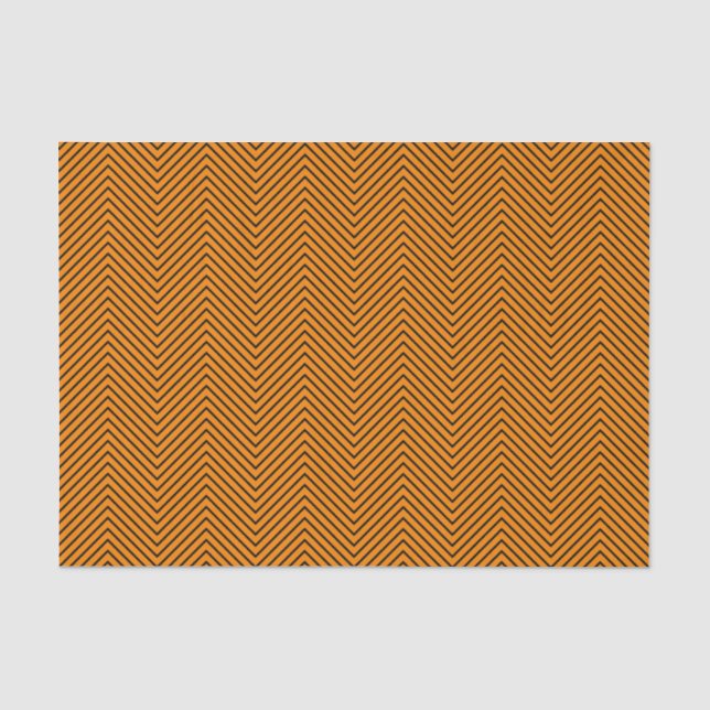 Chevron Line Tissue Paper - Black on Orange (Front)
