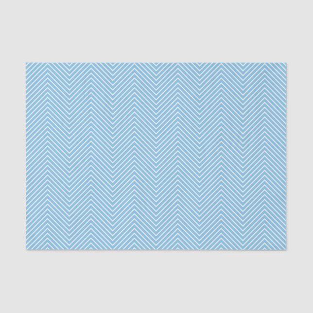 Chevron Line Tissue Paper - White on Light Blue (Front)