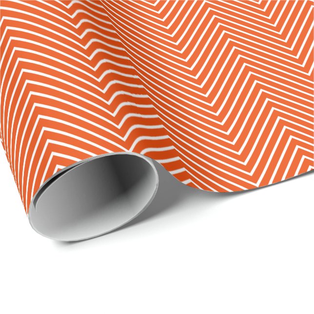 Chevron Line White on Bright Orange Wrapping Paper (Roll Corner)