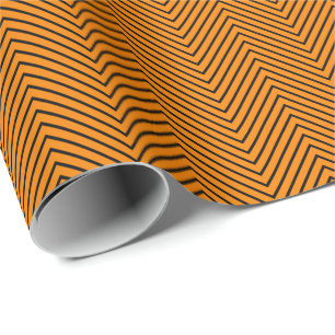 Chevron Line Wrapping Paper - Black on Orange