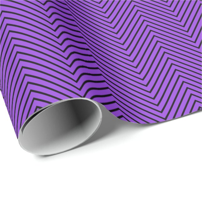 Chevron Line Wrapping Paper - Black on Purple (Roll Corner)