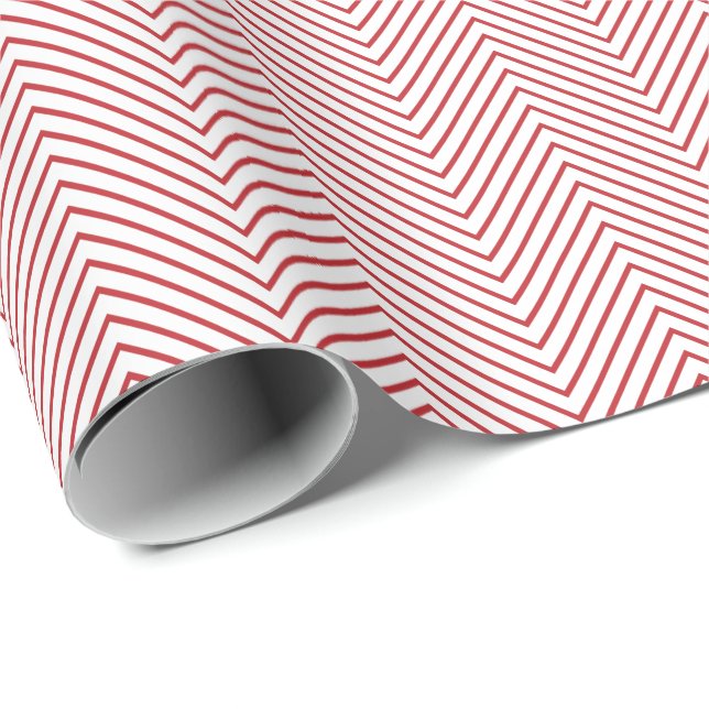 Chevron Line Wrapping Paper - Dark Red on White (Roll Corner)