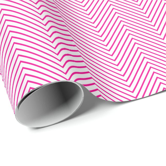 Chevron Line Wrapping Paper - Hot Pink on White (Roll Corner)