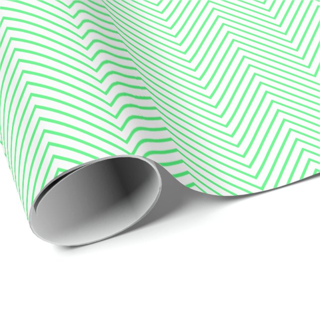 Chevron Line Wrapping Paper - Light Green on White (Roll Corner)