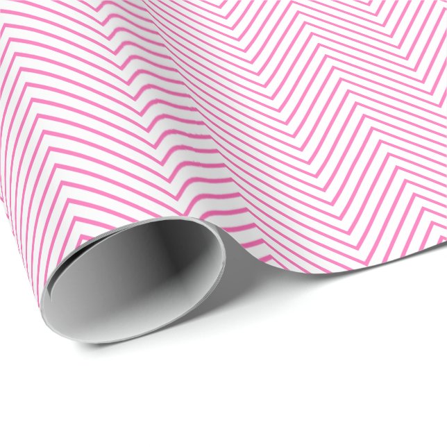 Chevron Line Wrapping Paper - Pink on White (Roll Corner)