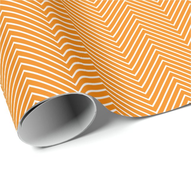 Chevron Line Wrapping Paper - White on Orange (Roll Corner)