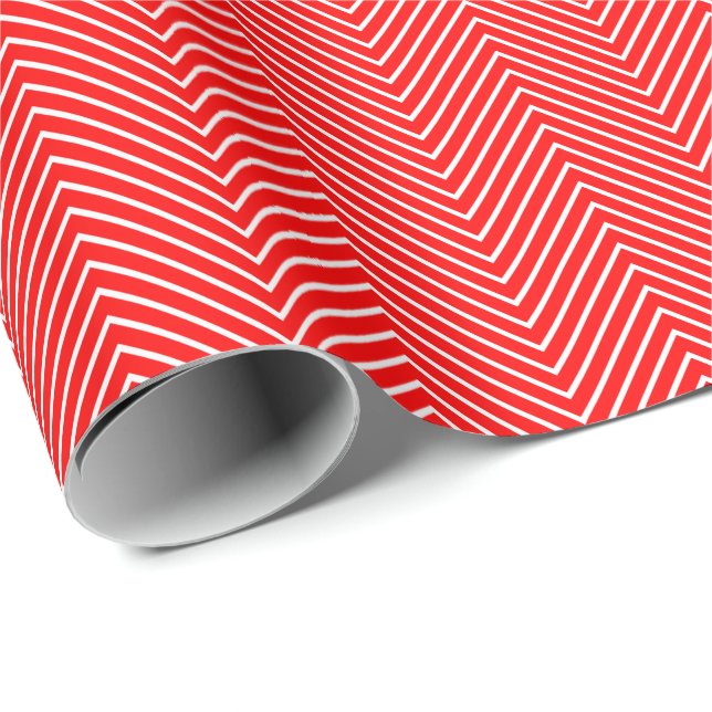 Chevron Line Wrapping Paper - White on Red (Roll Corner)