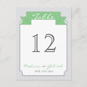 Chevron Mint and Grey Wedding Table Number Postcard