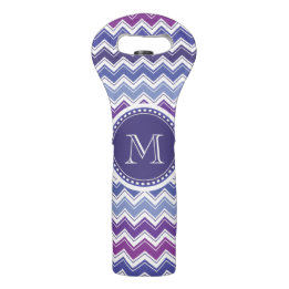 Chevron Monogram Blue Purple and White Wine Bag