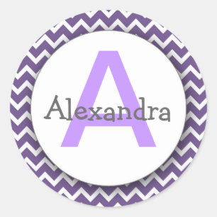 Chevron Monogram Bookplate Sticker purple