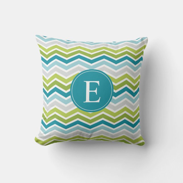 Chevron Monogram Green Blue Cushion (Front)