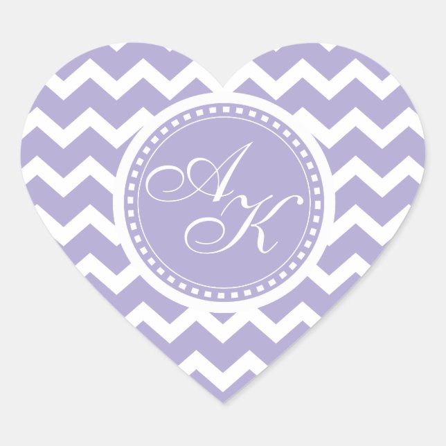 Chevron Monogram Retro Purple and White Heart Sticker (Front)